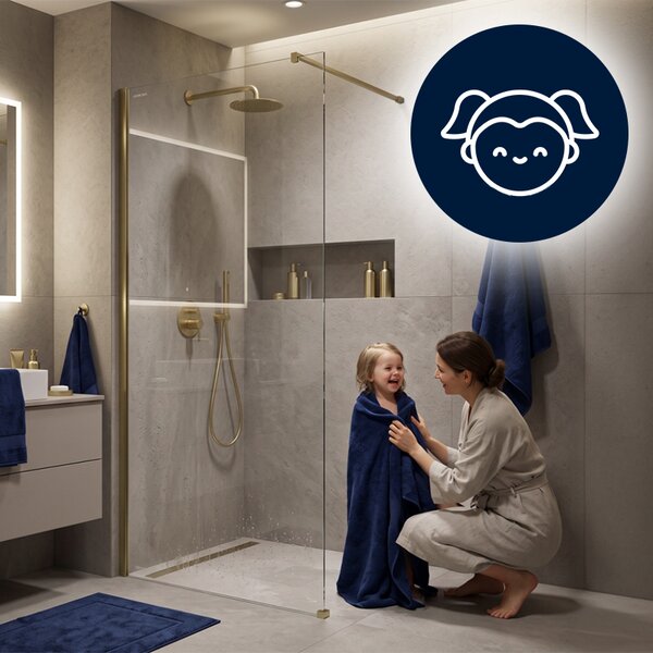 Hydrosan Sprchová zastena Walk-in SH07A GL BR 70 zlatá kartáčovaná - bez vaničky