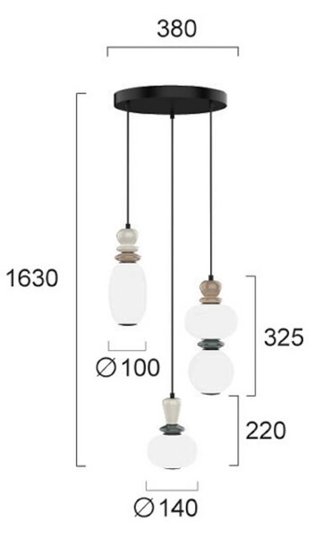 LED závesné svietidlo Gemma, Ø 38 cm, farebná, sklo/keramika, 3-pl., Viacfarebné, Obývacia izba / jedáleň, Sklo, Závesné svietidlo