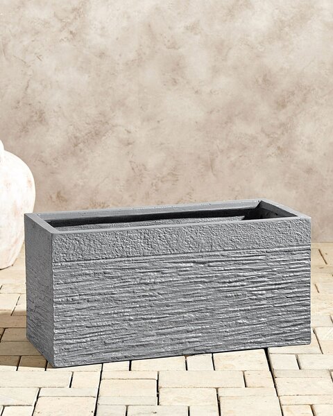 Kvetináč sivý zmes hliny a vlákien 50 x 23 x 24 cm obdĺžnikový tvar moderný štýl interiér exteriér