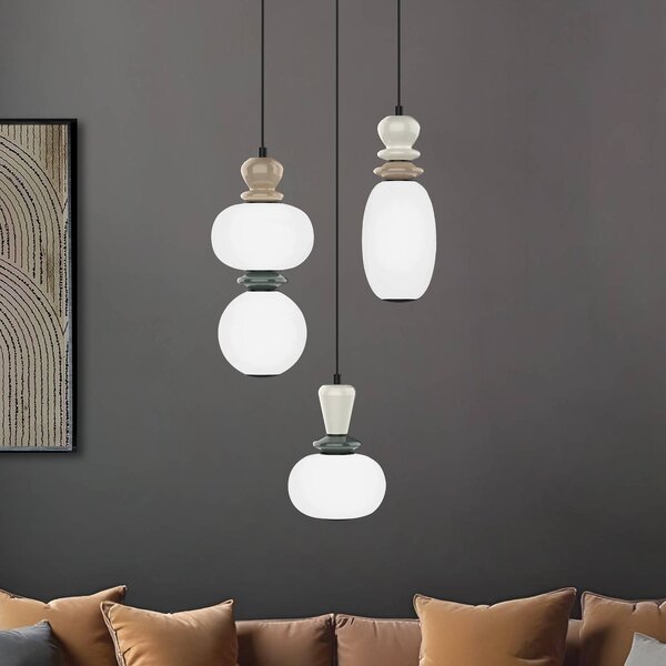 LED závesné svietidlo Gemma, Ø 38 cm, farebná, sklo/keramika, 3-pl., Viacfarebné, Obývacia izba / jedáleň, Sklo, Závesné svietidlo
