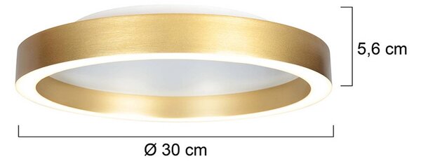 Stropné LED svetlo Ringlux zlatá farba, Ø 30 cm, kov, 2 700 K, Mosadz / zlato, Obývacia izba / jedáleň, kov, Moderný, Závesné svietidlo