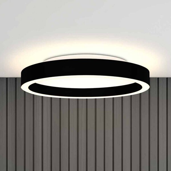 Stropné LED svetlo Ringlux, čierne, Ø 30 cm, kov, 2 700 K, Čierna, Obývacia izba / jedáleň, kov, Moderný, Závesné svietidlo