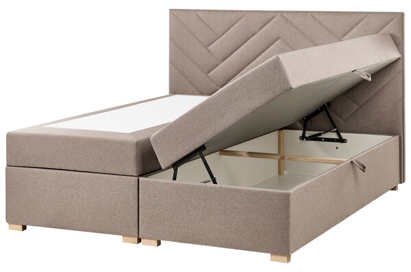 Kontinentálna posteľ s úložným priestorom sivobéžová látkové čalúnenie 160 x 200 cm moderný štýl spálňa