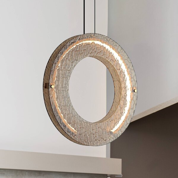 LED závesné svietidlo Tamara, jantárová, Ø 40 cm, sklo/kov, Krémová / jantárovo žltá, Obývacia izba / jedáleň, Sklo, Moderný, Závesné svietidlo