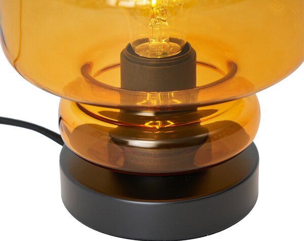 Retro stolná lampa čierna s oranžovým sklom - Denise