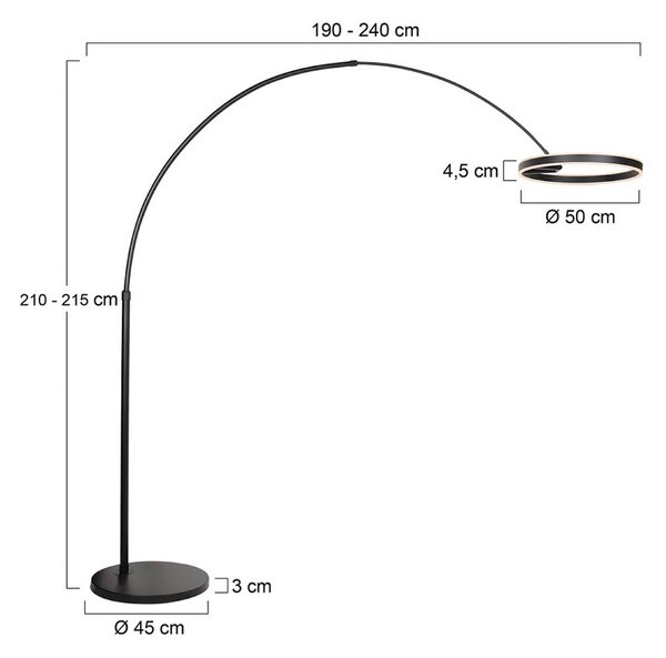 Steinhauer LED oblúkové svietidlo Ringlux, čierne, kovové, stmievač, Čierna, Obývacia izba / jedáleň, kov, Moderný, Oblúková stojaca lampa