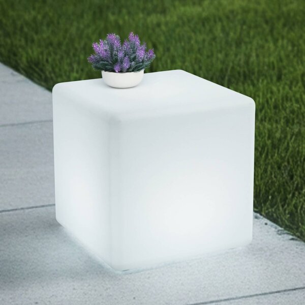 Lindby Akumulátorové vonkajšie LED svietidlo Cubara, RGB, kocka, plast, Biela / opálová, Plast, Moderný, Stolová lampa
