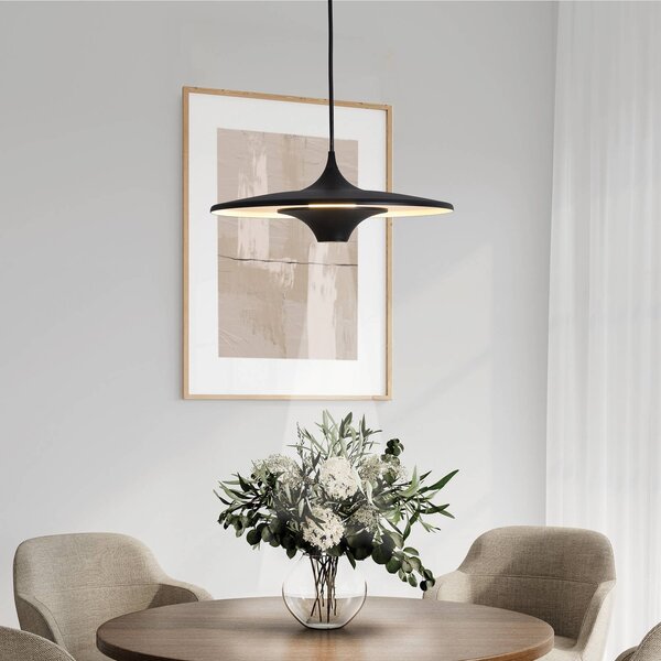 LED závesné svietidlo Rene, čierna, Ø 42 cm, kov, Čierna, Obývacia izba / jedáleň, kov, Moderný, Závesné svietidlo