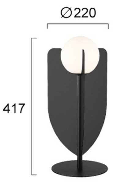 Stolová lampa Fedora, výška 42 cm, čierna, kov/sklo, Čierna, Obývacia izba / jedáleň, kov