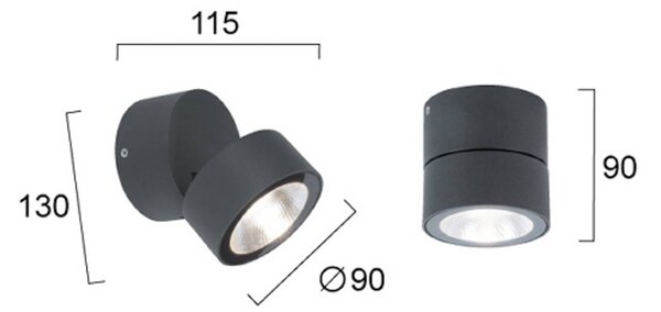 Viokef LED vonkajšie stropné bodové svetlá Andria, tmavošedý, Ø 9 cm, kov, Čierna, Hliník