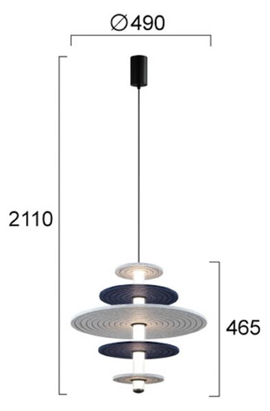 LED závesné svietidlo Azul, výška 46 cm, modrá/sivá/čierna, plsť, Hliník / sivá / zinok, Obývacia izba / jedáleň, Plast