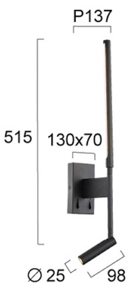 LED nástenné svetlo Nido, čierne, výška 51 cm, kov, Čierna, Obývacia izba / jedáleň, Hliník, Moderný, Nástenné svietidlo