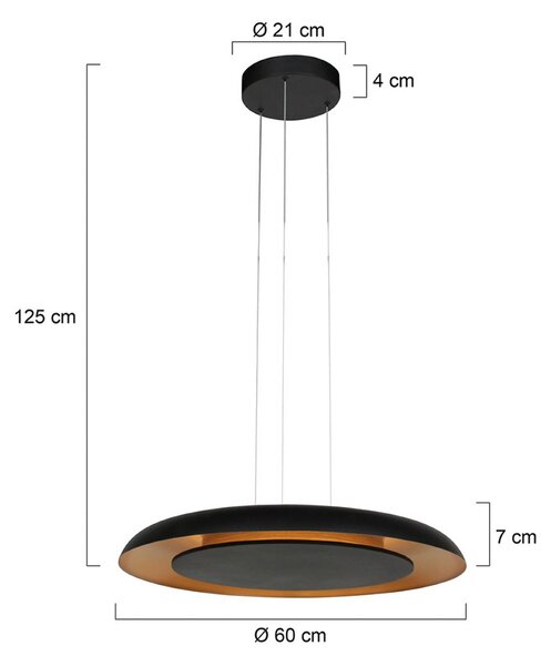 LED závesné svietidlo Golden Veil, čierne/zlaté, stmievateľné, kovové, Čierna, Obývacia izba / jedáleň, kov, Moderný, Závesné svietidlo