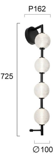 LED nástenné svetlo Abeona, výška 72 cm, čierna, kov, 4-pl., Čierna, Obývacia izba / jedáleň, kov