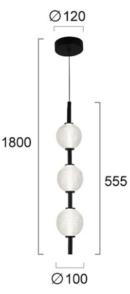 LED závesné svietidlo Abeona, Ø 10 cm, čierna, kov/sklo, 3-pl., Čierna, Obývacia izba / jedáleň, kov, Závesné svietidlo