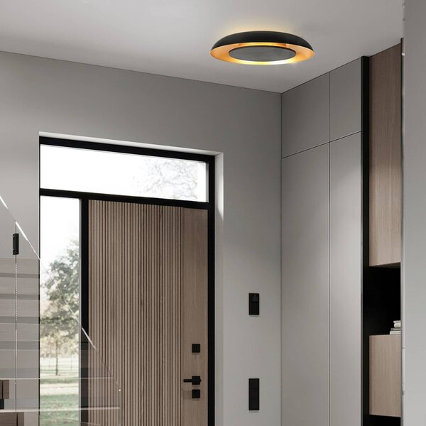 Steinhauer stropné LED svetlo Golden Veil, čierne/zlaté, stmievateľné, kovové, Čierna, Obývacia izba / jedáleň, kov, Moderný, Závesné svietidlo