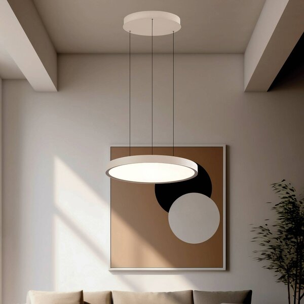 LED závesné svietidlo Denver, Ø 49 cm, béžová, kov, Krémová / jantárovo žltá, Obývacia izba / jedáleň, Hliník, Moderný, Závesné svietidlo