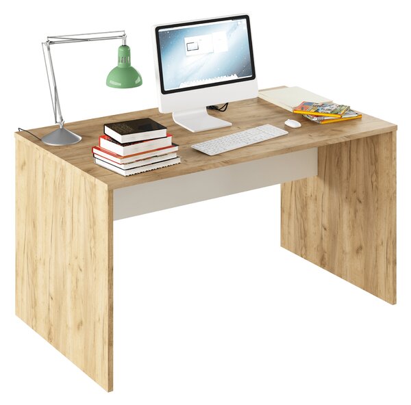 KONDELA PC stôl, dub artisan/biela, RIOMA TYP 11