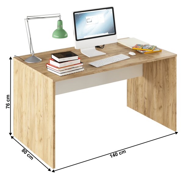 KONDELA PC stôl, dub artisan/biela, RIOMA TYP 11