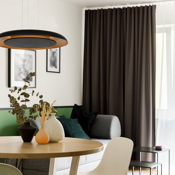 LED závesné svietidlo Golden Veil, čierne/zlaté, stmievateľné, kovové, Čierna, Obývacia izba / jedáleň, kov, Moderný, Závesné svietidlo