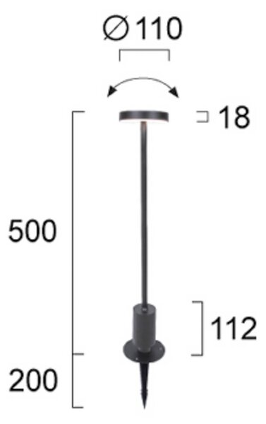 Viokef LED lampa s päticou Tango tmavošedá Výška 50 cm Kov, zemný kolík, Čierna, Hliník, Moderný, Vonkajčie stĺpové osvetlenie