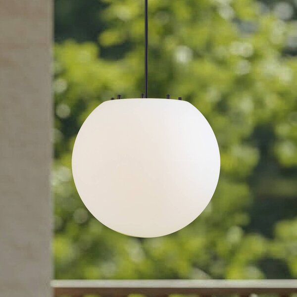 Lindby Vonkajšia závesná lampa Alea, biela, plast, Ø 38 cm, Biela / opálová, Plast, Moderný, Závesné svietidlo