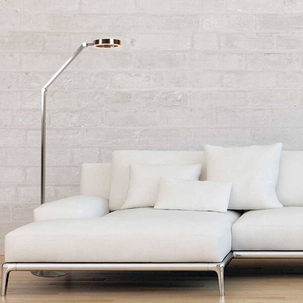 LED stojacia lampa Ringlux oceľová farba, kov, 2 700 K, stmievač, Hliník / sivá / zinok, Obývacia izba / jedáleň, kov, Moderný, Svetlo na čítanie