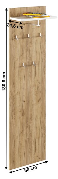 KONDELA Vešiakový panel, dub artisan/biela, RIOMA TYP 19