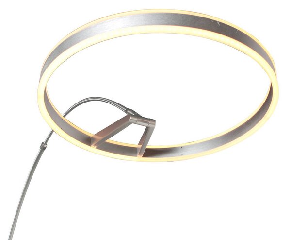 LED oblúkové svietidlo Ringlux, oceľová farba, kov, stmievač, Hliník / sivá / zinok, Obývacia izba / jedáleň, kov, Moderný, Oblúková stojaca lampa