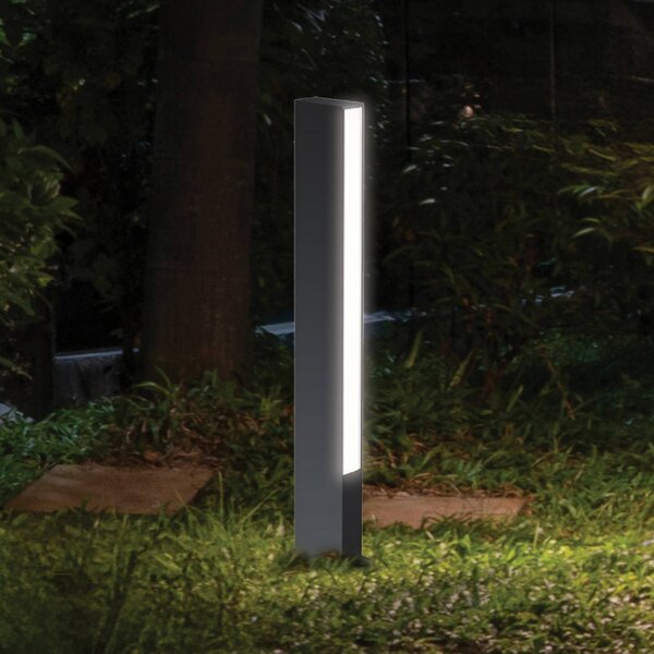 LED podlahové svietidlo Lir, výška 60 cm, tmavošedý kov, Čierna, Hliník, Moderný, Vonkajčie stĺpové osvetlenie