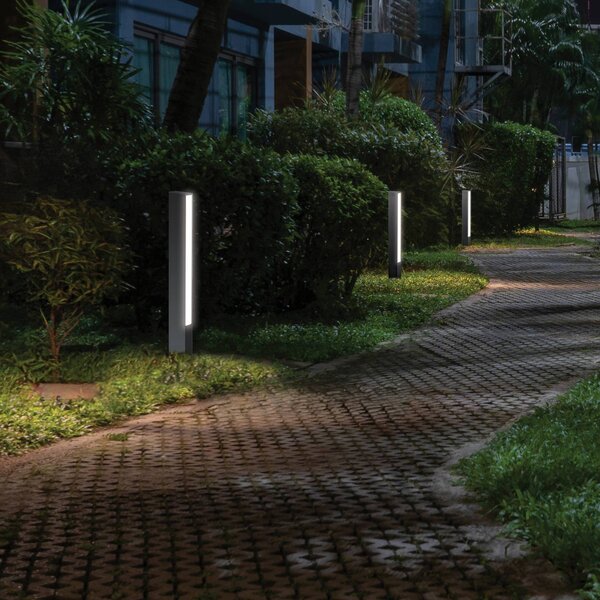 LED podlahové svietidlo Lir, výška 60 cm, tmavošedý kov, Čierna, Hliník, Moderný, Vonkajčie stĺpové osvetlenie
