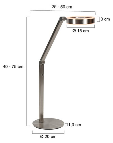 Stolová LED lampa Ringlux, oceľová farba, kov, 2 700 K, stmievač, Hliník / sivá / zinok, Obývacia izba / jedáleň, kov, Moderný, Svetlo na čítanie