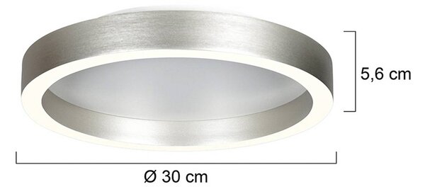 Stropné LED svetlo Ringlux oceľovo sivá, Ø 30 cm, kov, 2 700 K, Hliník / sivá / zinok, Obývacia izba / jedáleň, kov, Moderný, Závesné svietidlo