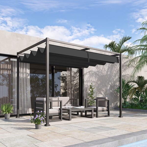 OUTSUNNY Kovová pergola s textilnou strechou 298 x 221 x 213 cm čierna