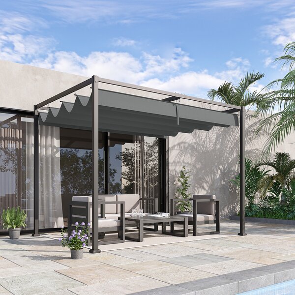 OUTSUNNY Kovová pergola s textilnou strechou 298 x 221 x 213 cm sivá