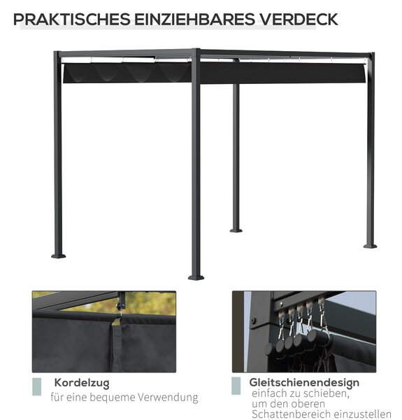 OUTSUNNY Kovová pergola s textilnou strechou 298 x 221 x 213 cm čierna