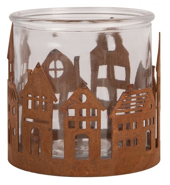 Hrdzavý rustikálny svietnik s dedinkou Village Rust M - Ø 11*10 cm - Clayre & Eef