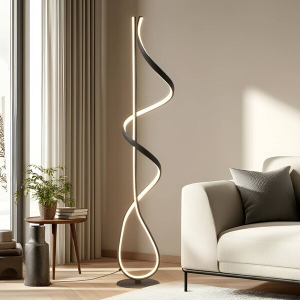 Stojacia lampa Lucande LED Rodado, čierna, 132 cm, hliník, Čierna, Obývacia izba / jedáleň, Hliník, Moderný, Stojaca lampa