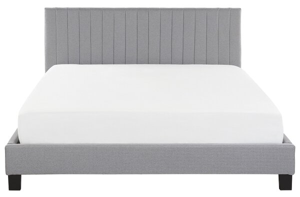 Posteľ svetlosivá polyester 180 x 200 cm prešívané čalúnenie lamelový rošt vysoké čelo moderný štýl spálňa