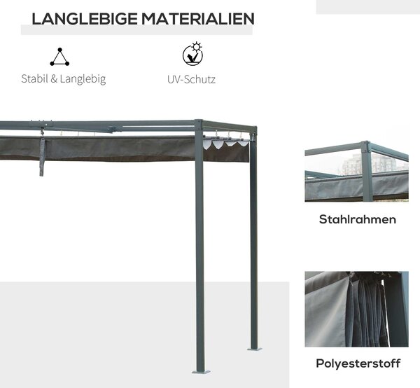 OUTSUNNY Kovová pergola s textilnou strechou 298 x 221 x 213 cm sivá