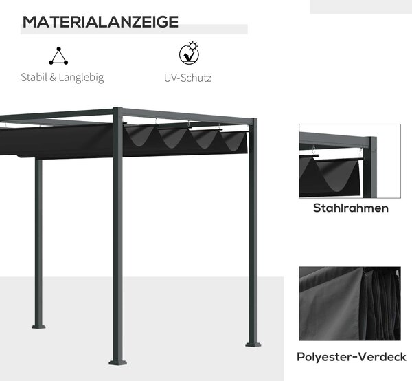 OUTSUNNY Kovová pergola s textilnou strechou 298 x 221 x 213 cm čierna