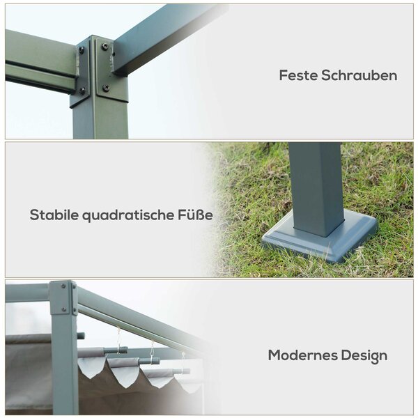 OUTSUNNY Kovová pergola s textilnou strechou 298 x 221 x 213 cm sivá
