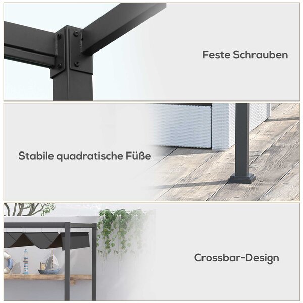 OUTSUNNY Kovová pergola s textilnou strechou 298 x 221 x 213 cm čierna