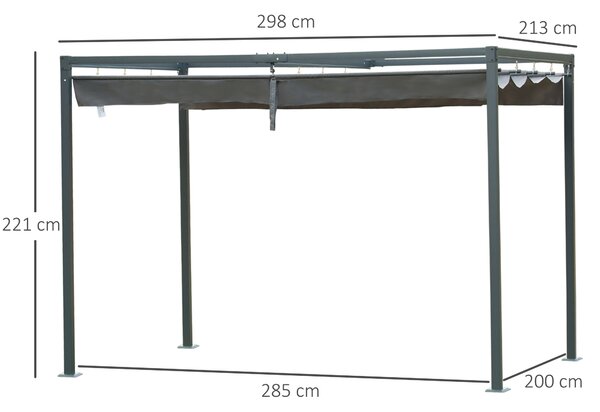 OUTSUNNY Kovová pergola s textilnou strechou 298 x 221 x 213 cm sivá