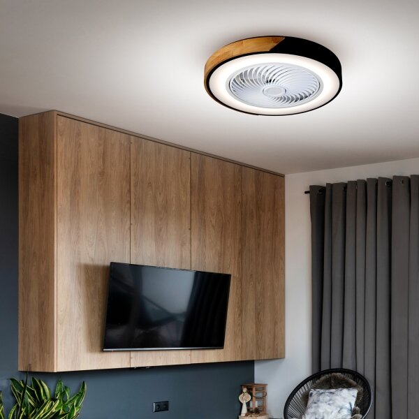 Brilagi-LED stmievateľné svietidlo s ventilátorom LED/30W/230V 3000-6500K čierne/dub + diaľkové ovládanie