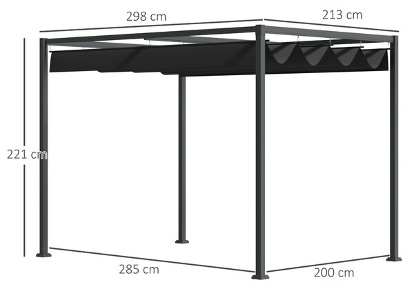 OUTSUNNY Kovová pergola s textilnou strechou 298 x 221 x 213 cm čierna