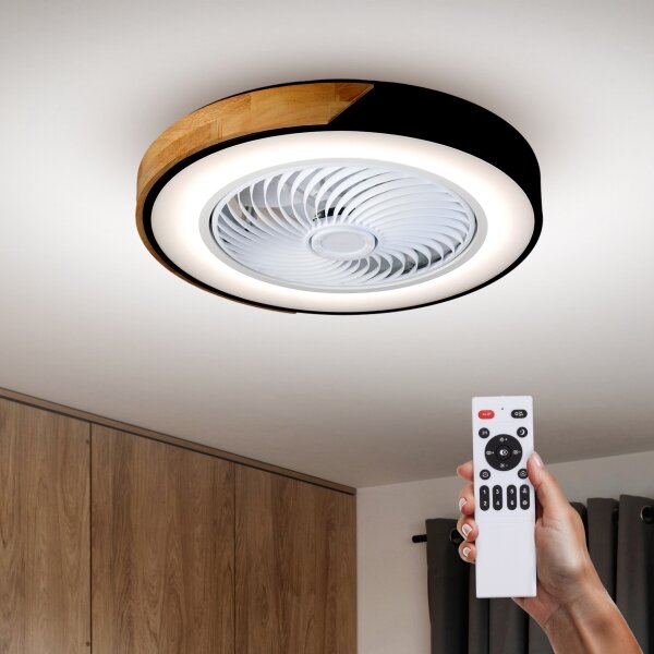 Brilagi-LED stmievateľné svietidlo s ventilátorom LED/30W/230V 3000-6500K čierne/dub + diaľkové ovládanie