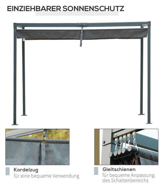 OUTSUNNY Kovová pergola s textilnou strechou 298 x 221 x 213 cm sivá