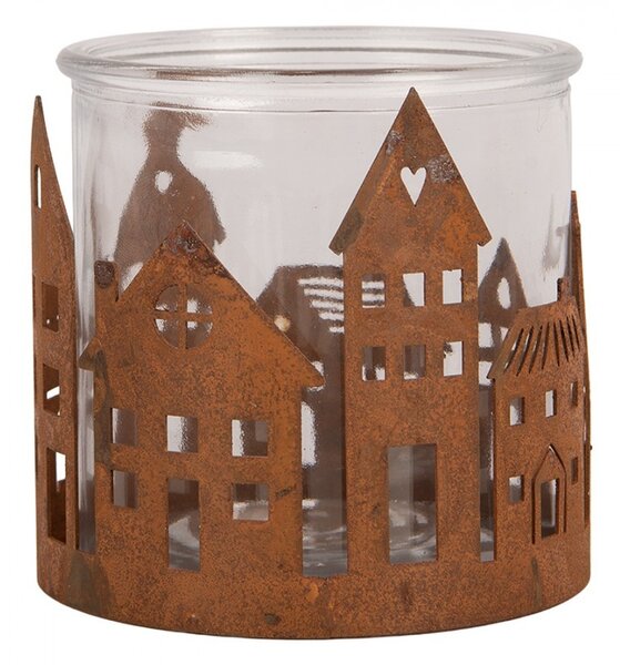 Hrdzavý rustikálny svietnik s dedinkou Village Rust M - Ø 11*10 cm - Clayre & Eef