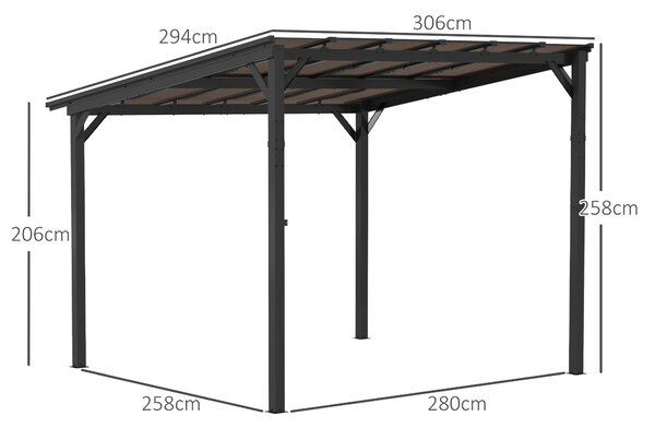 OUTSUNNY Kovová pergola s polykarbonátovou strechou 306 x 258 x 294 cm tmavosivá